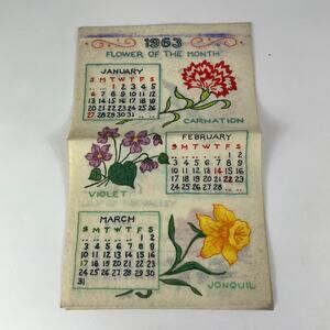 1963 Handmade Painted Calendar Flower of the Month Fabric Craft DIY True Vintage
